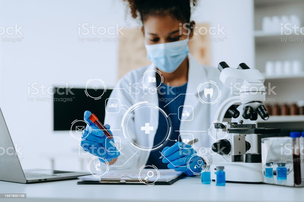 Coronavirus COVID 19 medical test vaccine research and development concept. Scientist in laboratory study and analyze scientific sample of Coronavirus antibody